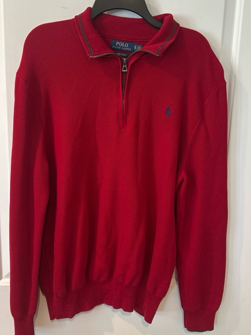 Ralph Lauren Men’s Red Zip-Up Sweater with Navy Pony
